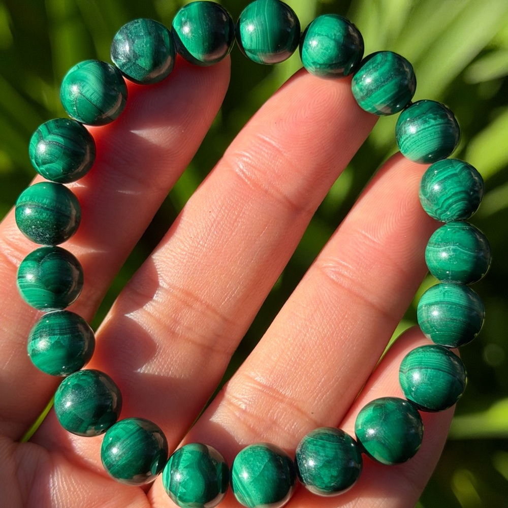 9.5mm‎ stretchable green Malachite bracelet 0693